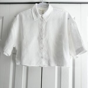 H&M Linen Blouse Women's Size XS White Loose-Fit Button Front